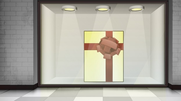Copied from Playback - Gift Box in Illuminated Store Front from Shutterstock