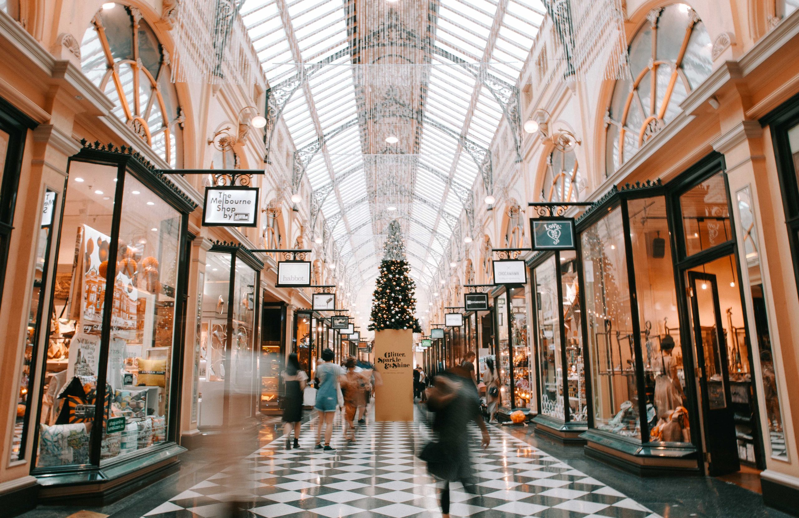 Shoppers at an indoor mall